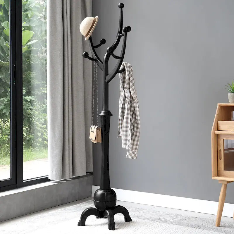 Porte-manteau autoportant en bois d'hévéa à 8 crochets - 24,5 l x 70,87 H