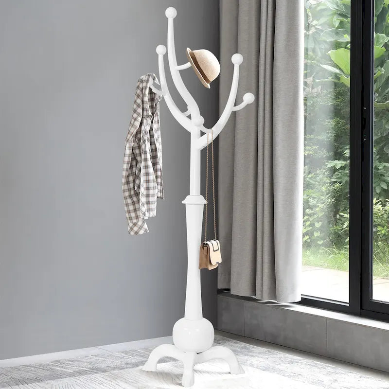 Porte-manteau autoportant en bois d'hévéa à 8 crochets - 24,5 l x 70,87 H