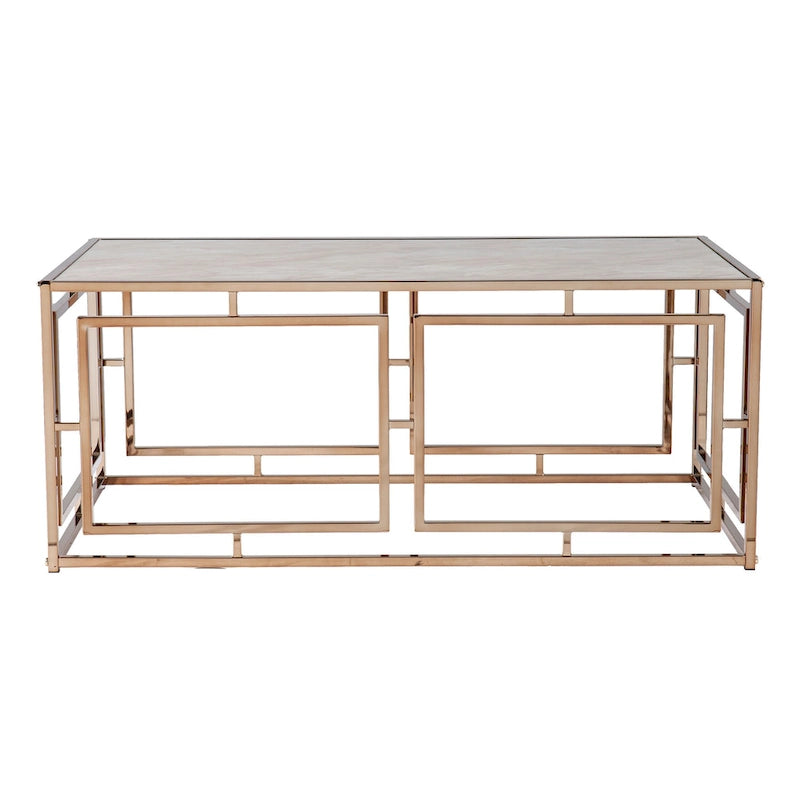 Table basse rectangulaire géométrique en similicuir et verre à plateau en marbre