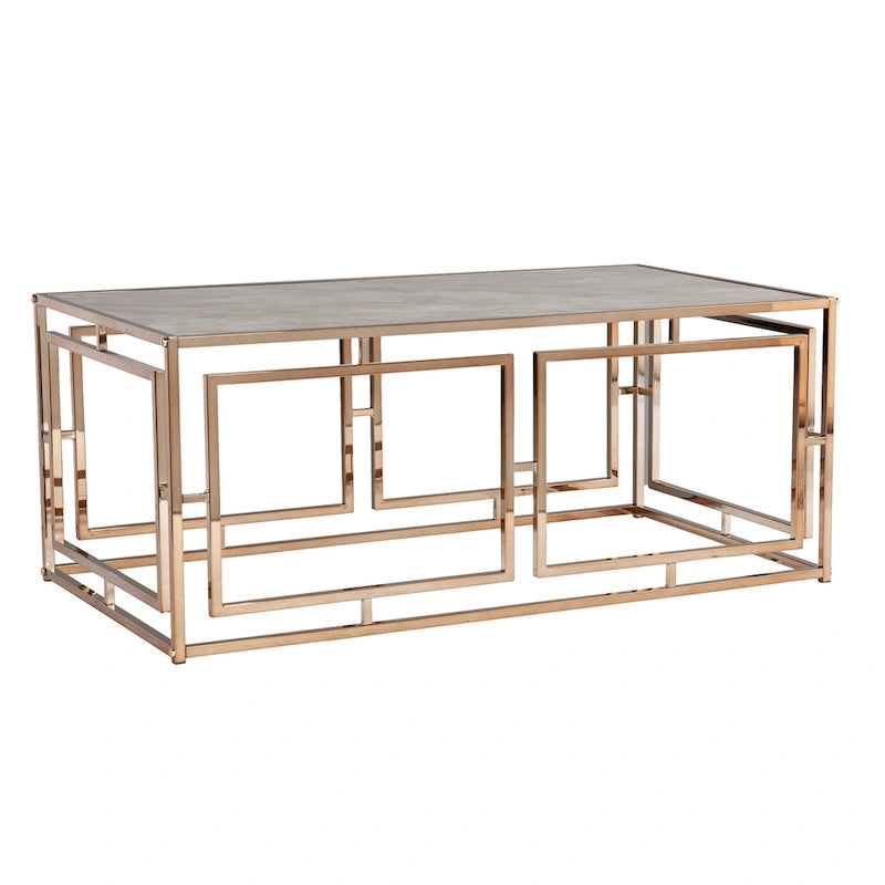 Table basse rectangulaire géométrique en similicuir et verre à plateau en marbre