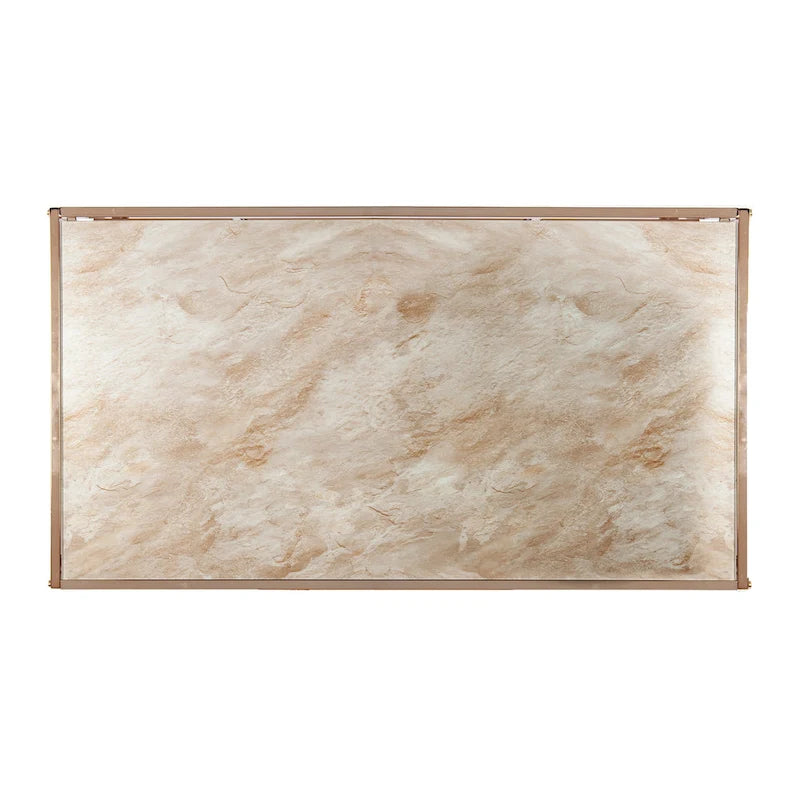 Table basse rectangulaire géométrique en similicuir et verre à plateau en marbre