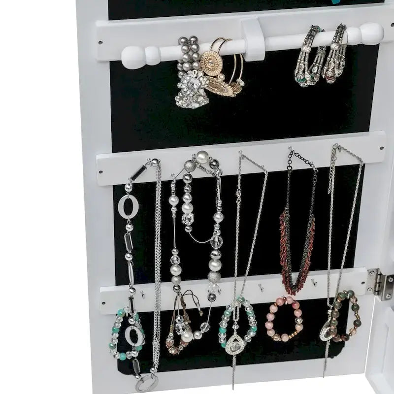 Étagère 4 niveaux, 2 tiroirs, 8 lumières LED bleues, armoire à bijoux avec miroir