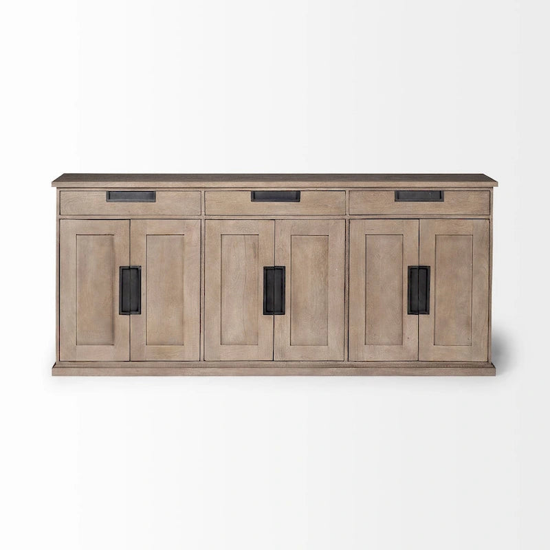 Bahut 3 tiroirs 6 portes en bois massif marron naturel - 81,5L x 18,5P x 36,0H