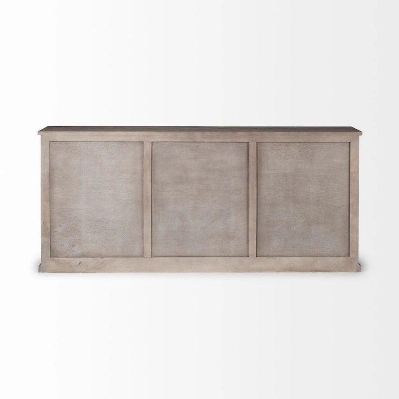 Bahut 3 tiroirs 6 portes en bois massif marron naturel - 81,5L x 18,5P x 36,0H