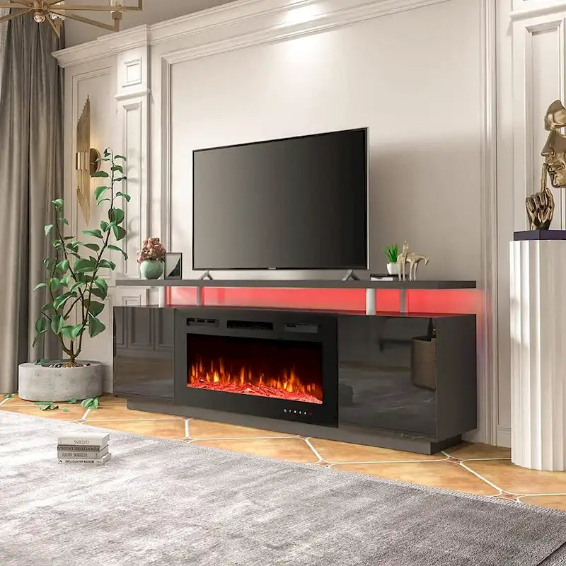 Meuble TV cheminée de 70 po avec cheminée électrique de 36 po pour téléviseurs jusqu'à 80 po