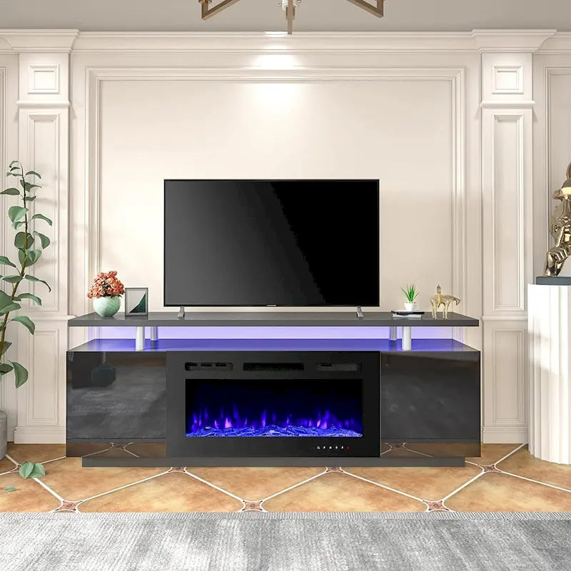 Meuble TV cheminée de 70 po avec cheminée électrique de 36 po pour téléviseurs jusqu'à 80 po