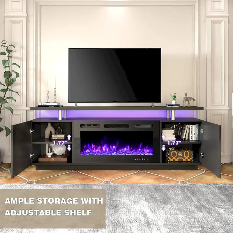 Meuble TV cheminée de 70 po avec cheminée électrique de 36 po pour téléviseurs jusqu'à 80 po