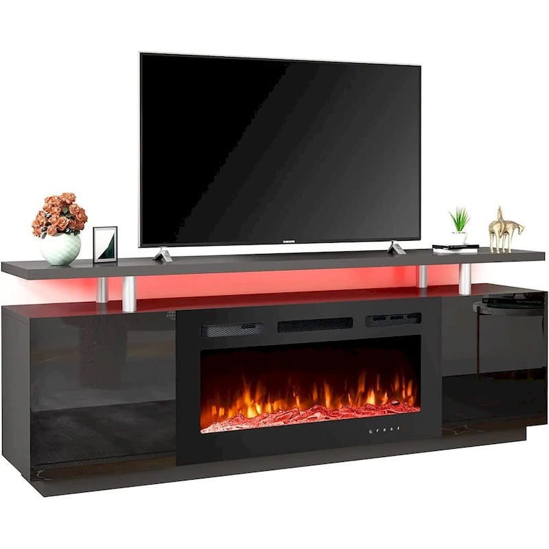 Meuble TV cheminée de 70 po avec cheminée électrique de 36 po pour téléviseurs jusqu'à 80 po