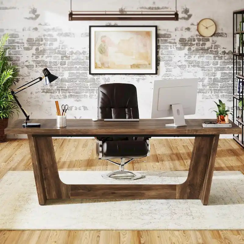 Bureau de direction de 180 cm, bureau d'ordinateur en bois pour bureau à domicile, mobilier professionnel de poste de travail