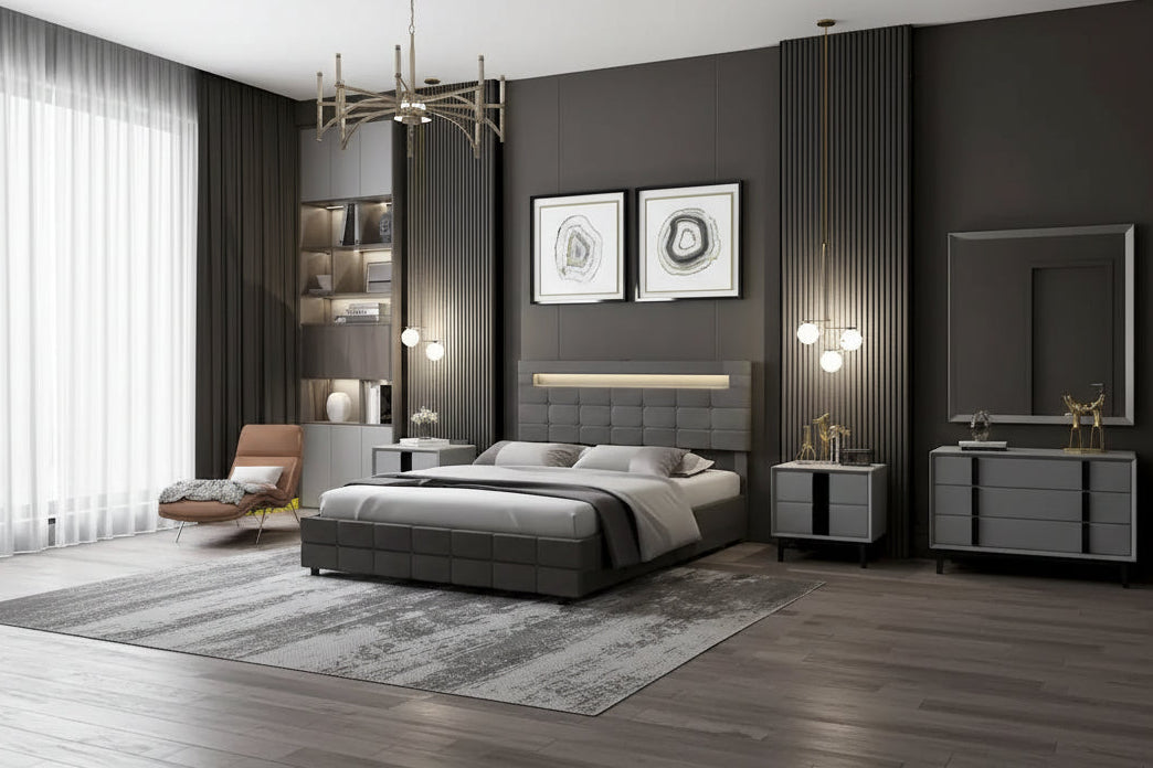 Queen Bed Frame with Storage Drawers Adjustable Headboard Lights LED