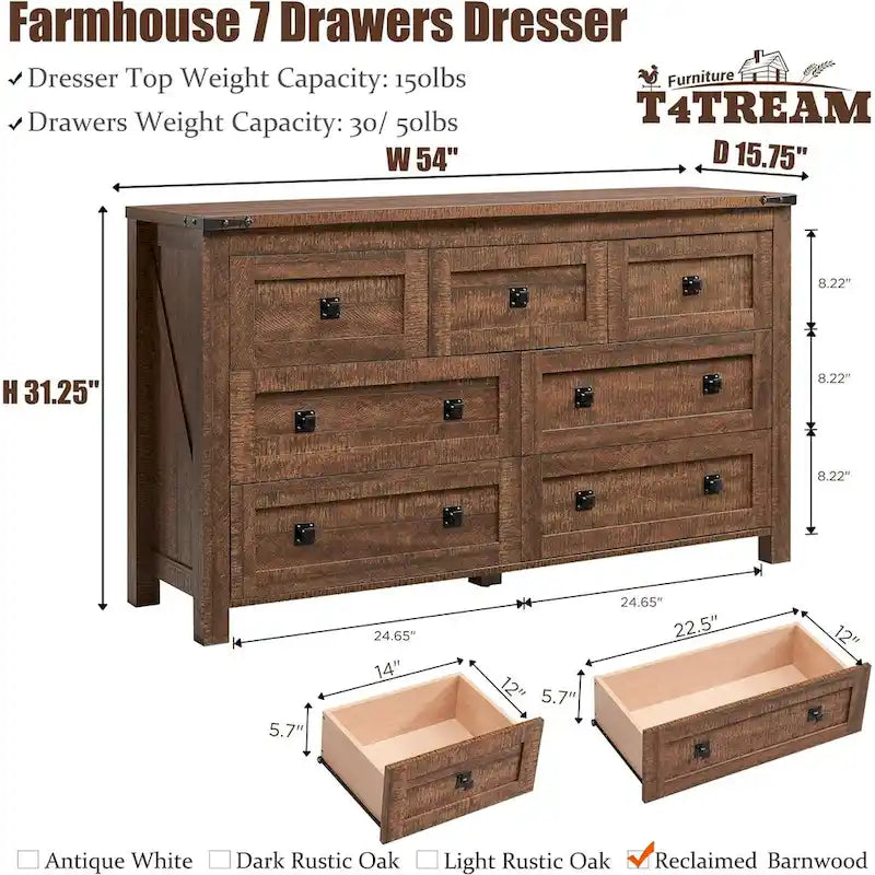 Meuble TV de Ferme à 7 Tiroirs, Commode, Organisateurs de Commode