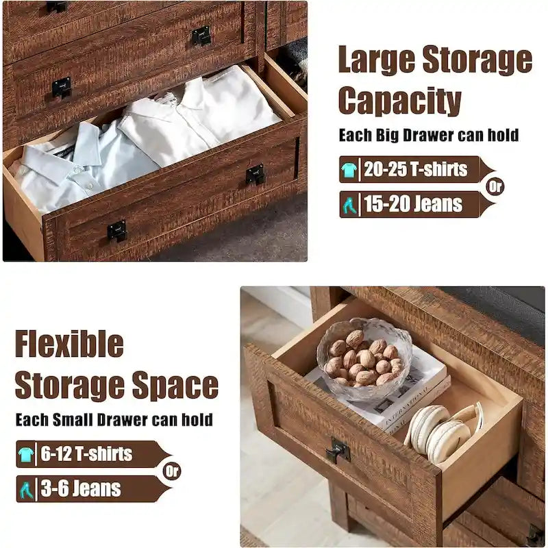 Meuble TV de Ferme à 7 Tiroirs, Commode, Organisateurs de Commode