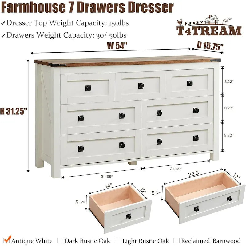 Meuble TV de Ferme à 7 Tiroirs, Commode, Organisateurs de Commode