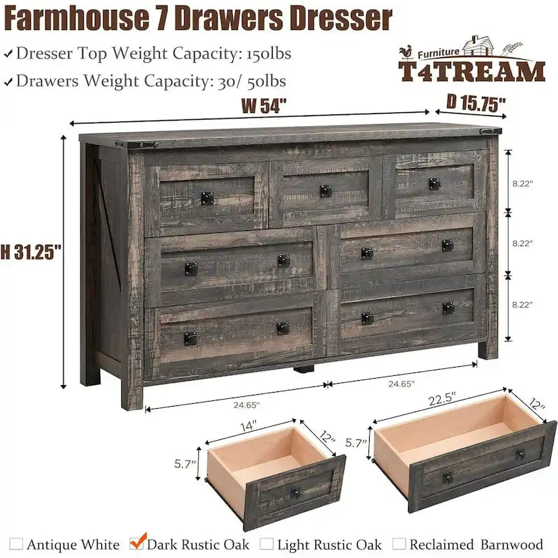 Meuble TV de Ferme à 7 Tiroirs, Commode, Organisateurs de Commode