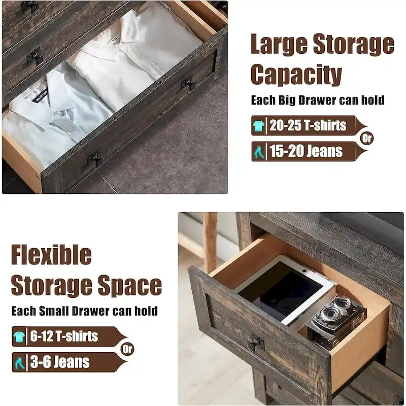 Meuble TV de Ferme à 7 Tiroirs, Commode, Organisateurs de Commode