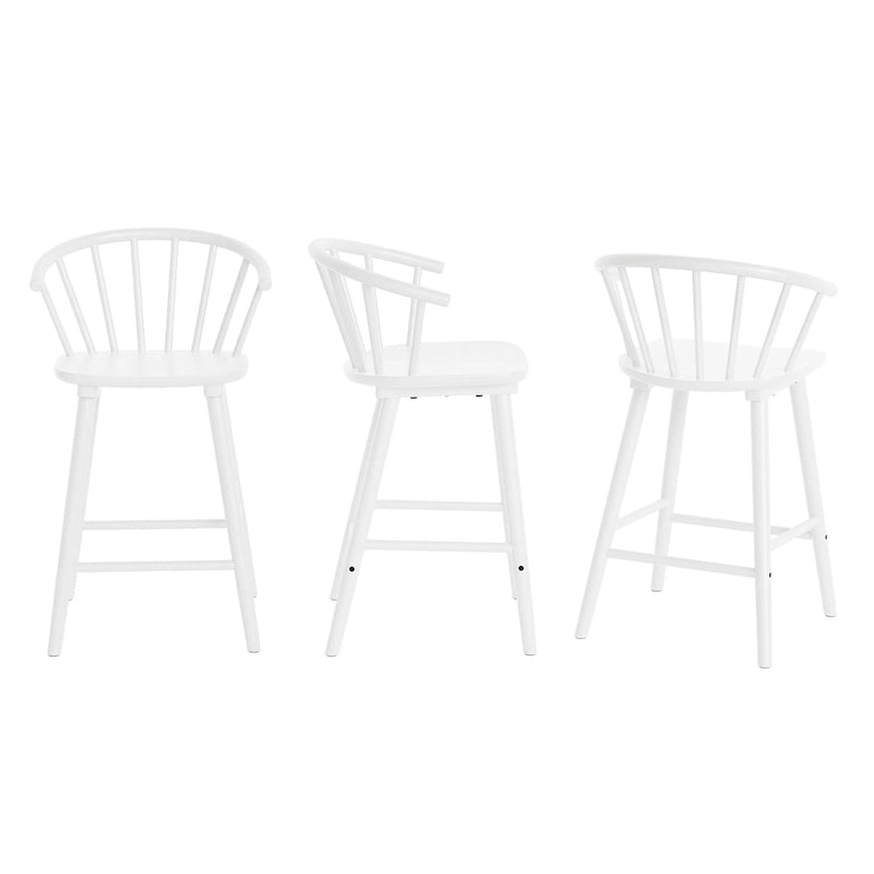 Lot de 3 tabourets de bar de 61 cm, hauteur comptoir, avec cadre en bois massif et dossier à barreaux pour îlot de cuisine