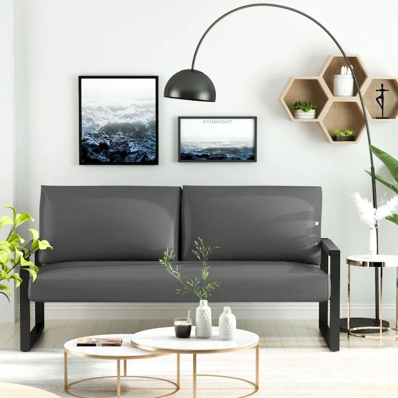 Causeuse en similicuir style Mid-Century avec cadre en acier