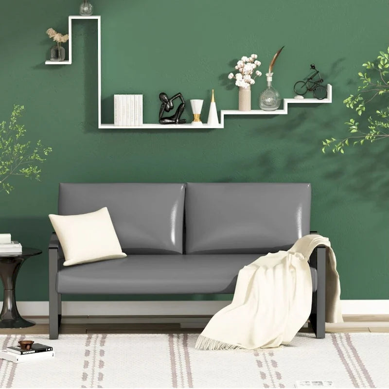 Causeuse en similicuir style Mid-Century avec cadre en acier