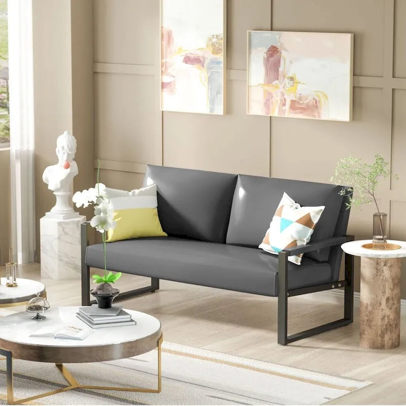 Causeuse en similicuir style Mid-Century avec cadre en acier