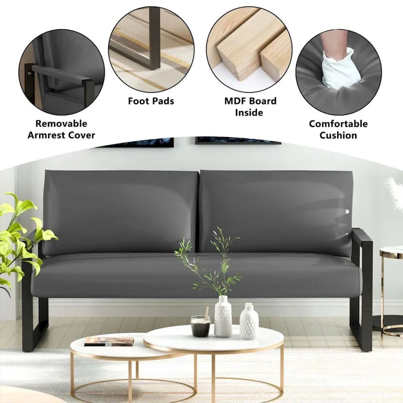 Causeuse en similicuir style Mid-Century avec cadre en acier