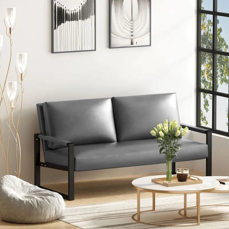 Causeuse en similicuir style Mid-Century avec cadre en acier
