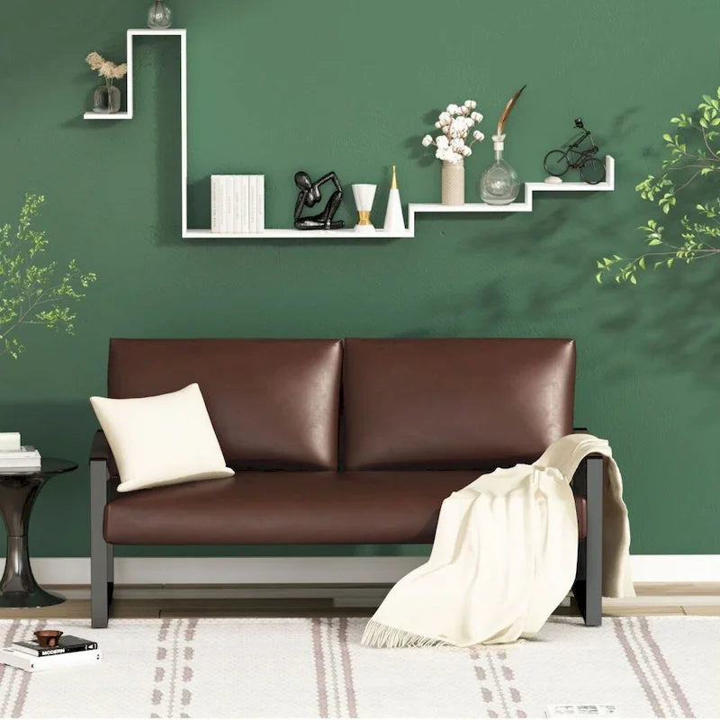 Causeuse en similicuir style Mid-Century avec cadre en acier