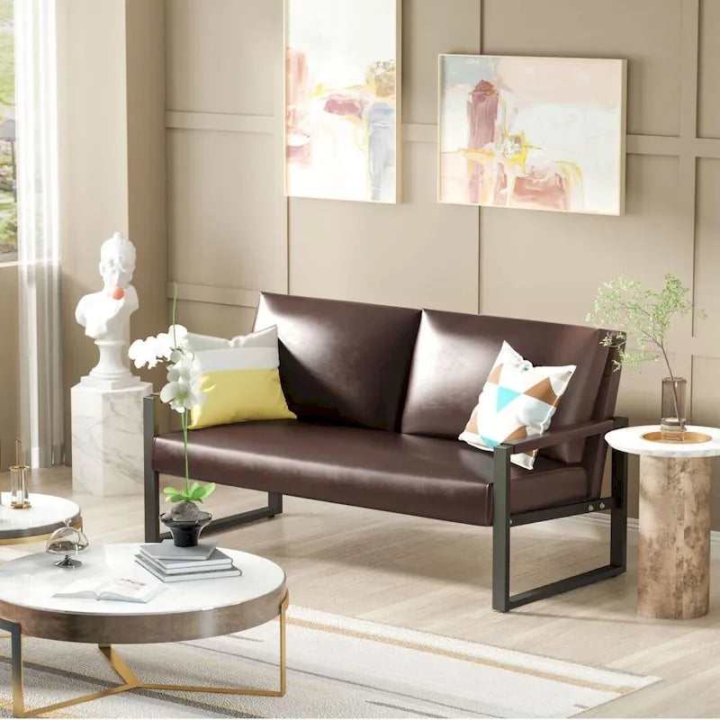 Causeuse en similicuir style Mid-Century avec cadre en acier