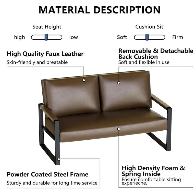Causeuse en similicuir style Mid-Century avec cadre en acier