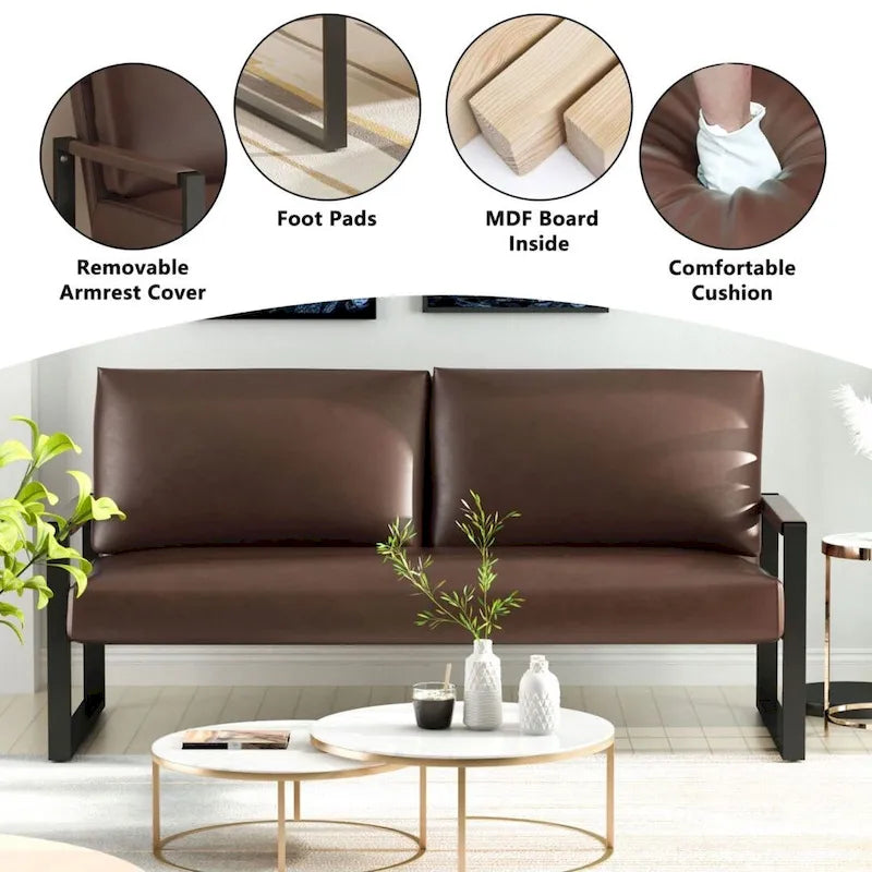 Causeuse en similicuir style Mid-Century avec cadre en acier