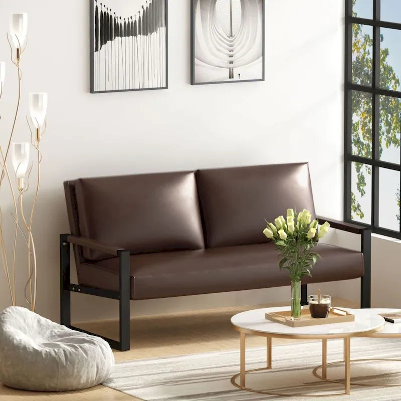 Causeuse en similicuir style Mid-Century avec cadre en acier