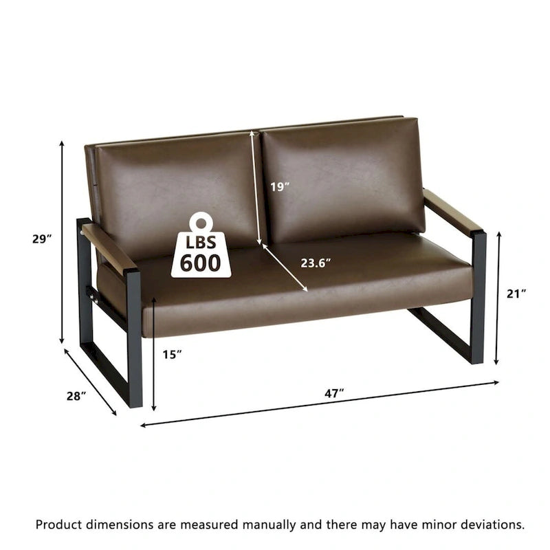 Causeuse en similicuir style Mid-Century avec cadre en acier