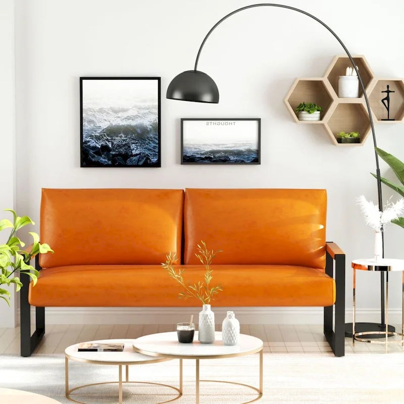 Causeuse en similicuir style Mid-Century avec cadre en acier