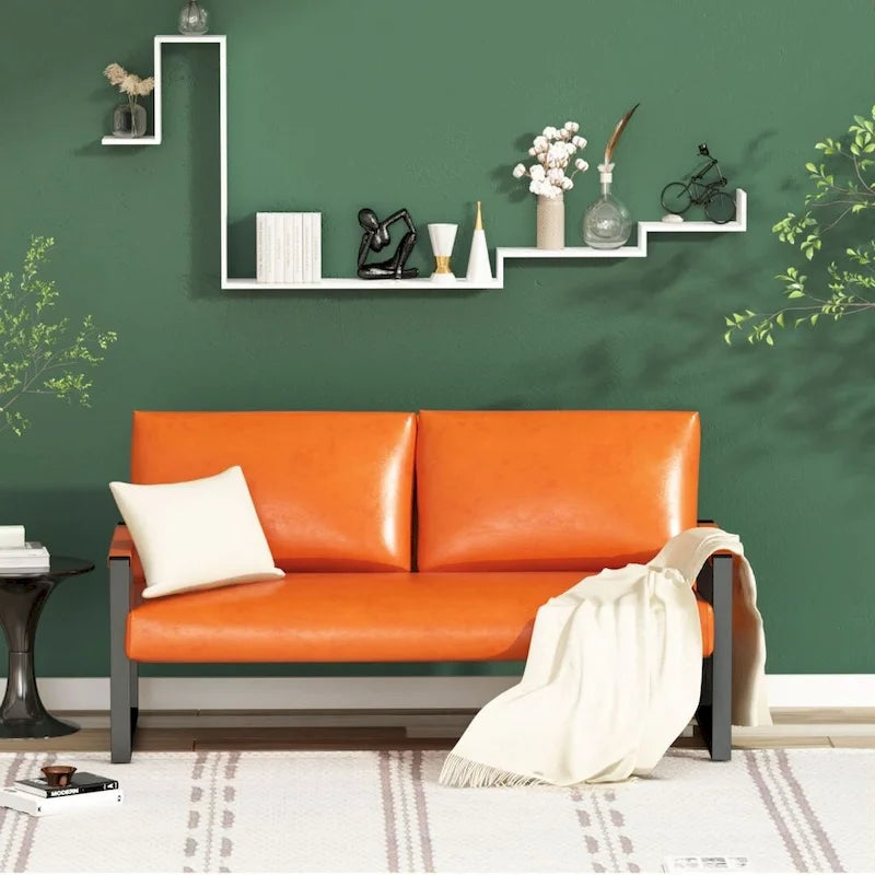 Causeuse en similicuir style Mid-Century avec cadre en acier