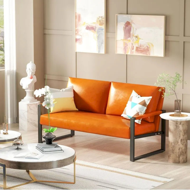 Causeuse en similicuir style Mid-Century avec cadre en acier