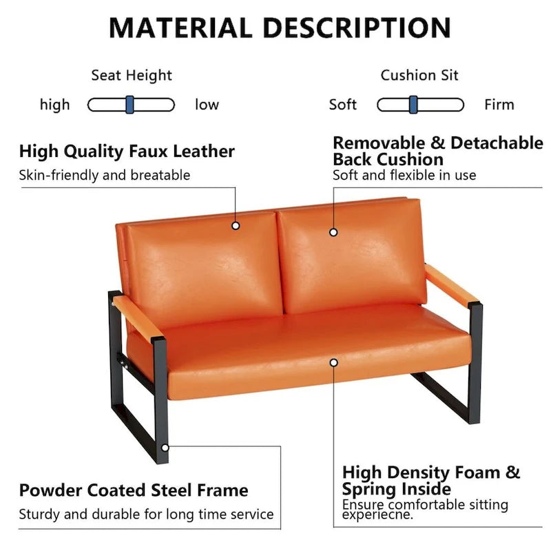 Causeuse en similicuir style Mid-Century avec cadre en acier