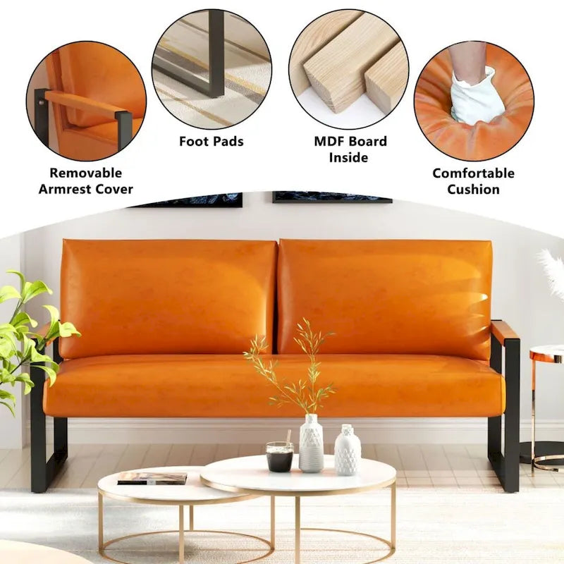 Causeuse en similicuir style Mid-Century avec cadre en acier