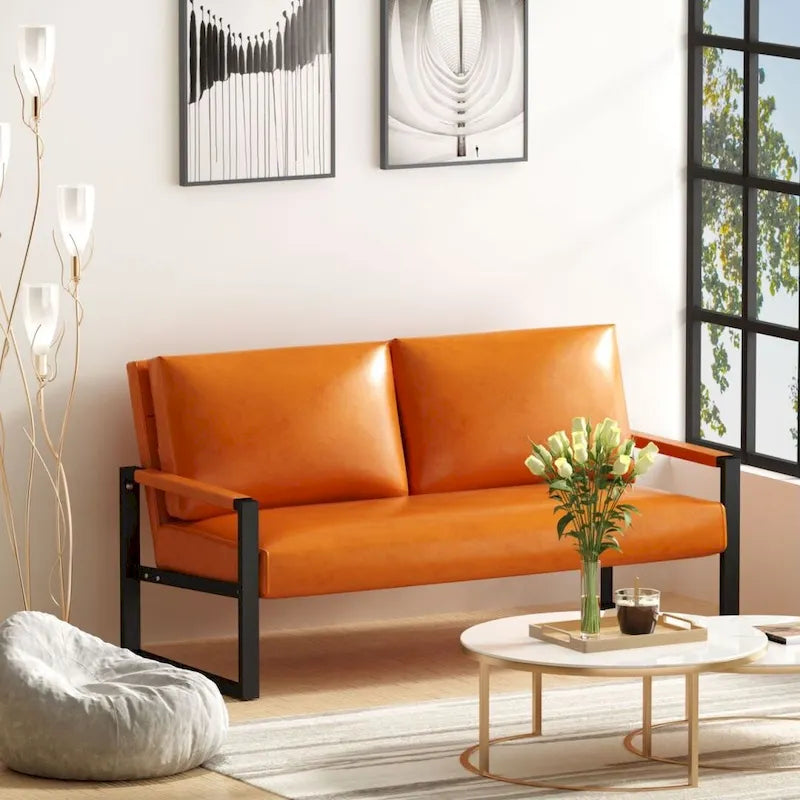 Causeuse en similicuir style Mid-Century avec cadre en acier
