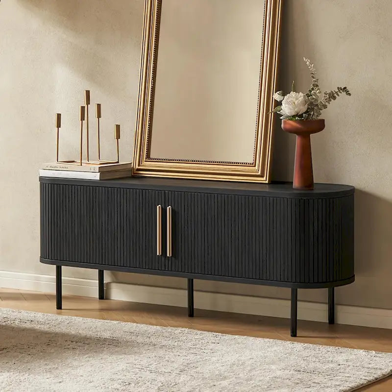 Meuble TV Tambour de 150 cm - Meuble TV Moderne du Milieu du Siècle avec Façade Cannelée