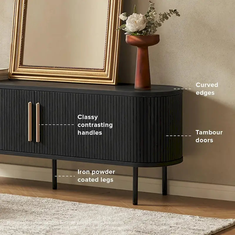 Meuble TV Tambour de 150 cm - Meuble TV Moderne du Milieu du Siècle avec Façade Cannelée