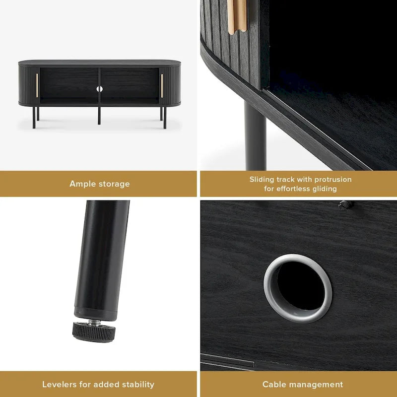 Meuble TV Tambour de 150 cm - Meuble TV Moderne du Milieu du Siècle avec Façade Cannelée