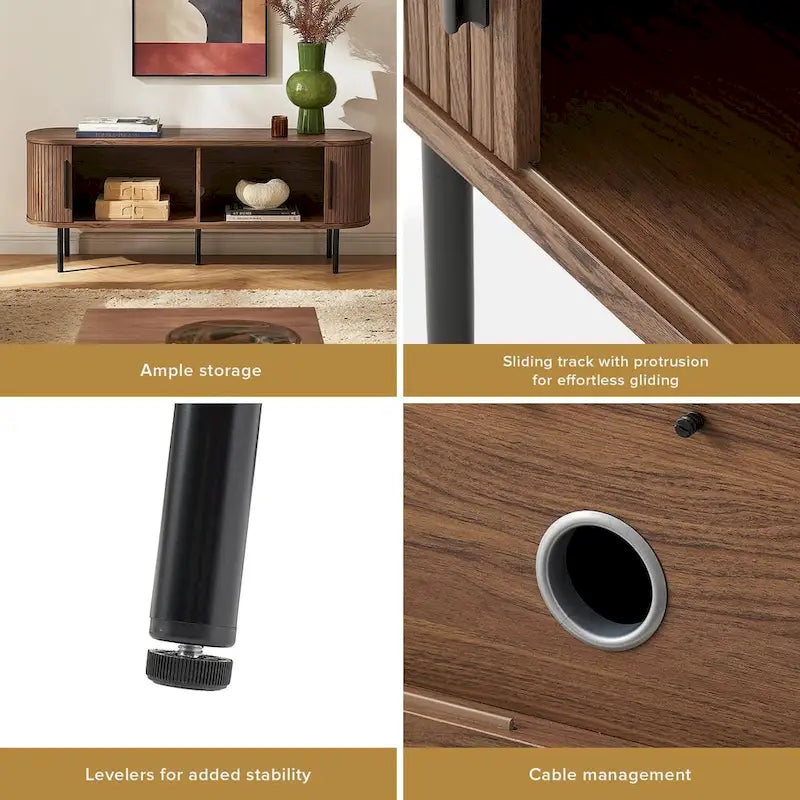 Meuble TV Tambour de 150 cm - Meuble TV Moderne du Milieu du Siècle avec Façade Cannelée