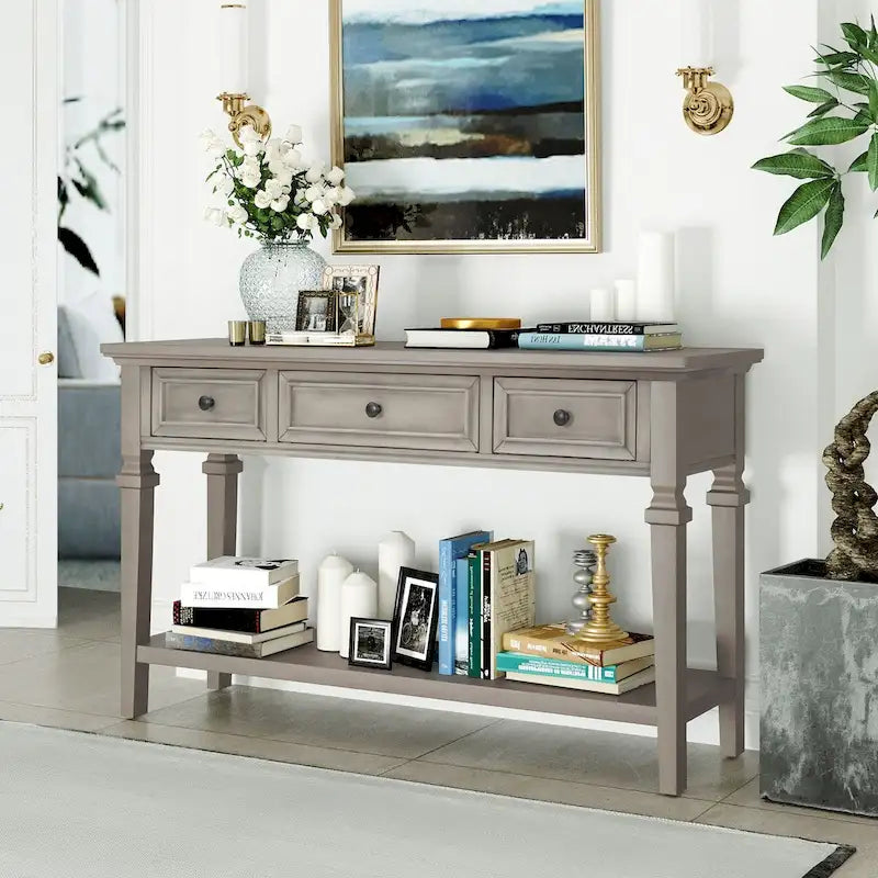 Console Rétro avec 3 Tiroirs et Étagère Inférieure