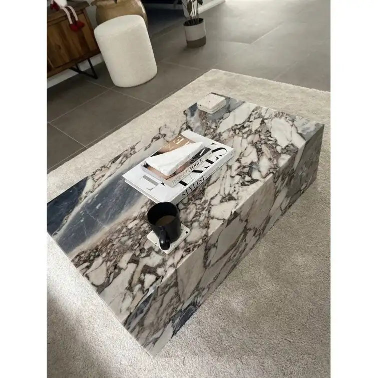 Table basse en véritable marbre massif - Marbre Blue Galaxy
