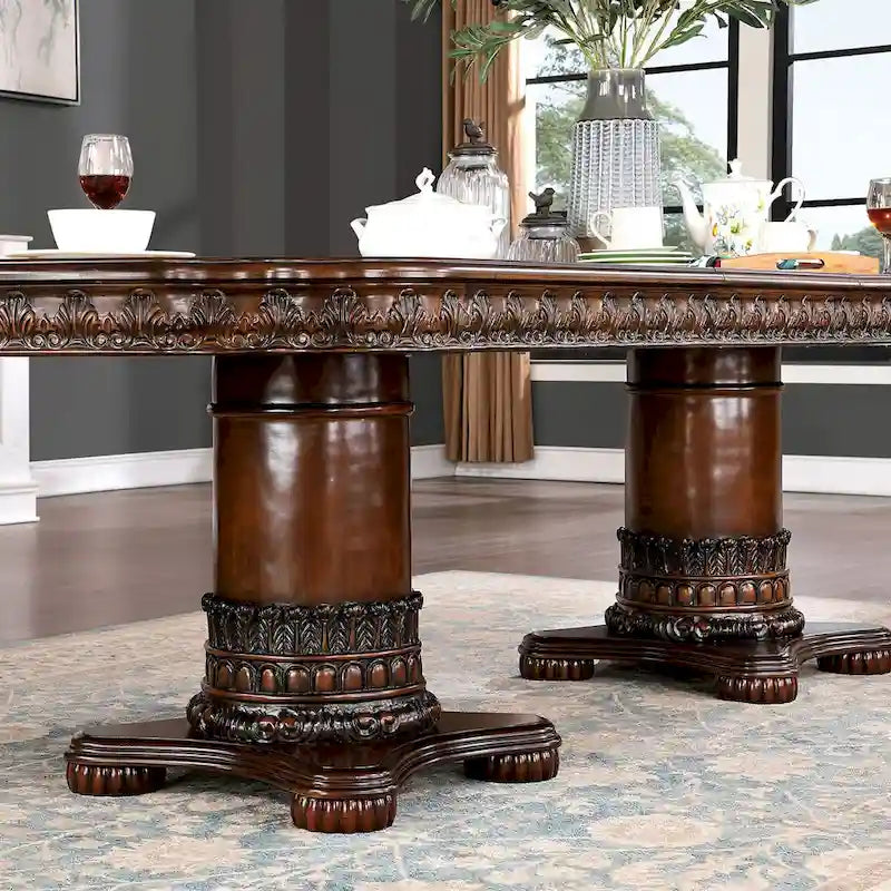 Ensemble de salle à manger 7 pièces extensible en bois massif de cerisier traditionnel